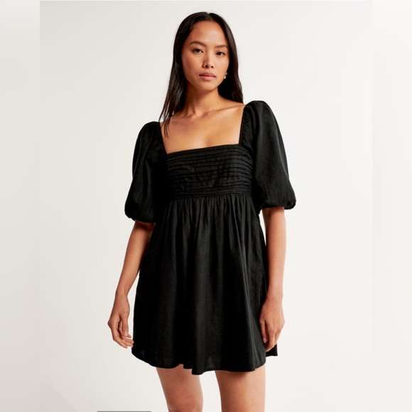 Abercrombie & Fitch Dresses & Skirts - The A&F Emerson Linen-Blend Puff Sleeve Mini Dress in Black Size Medium